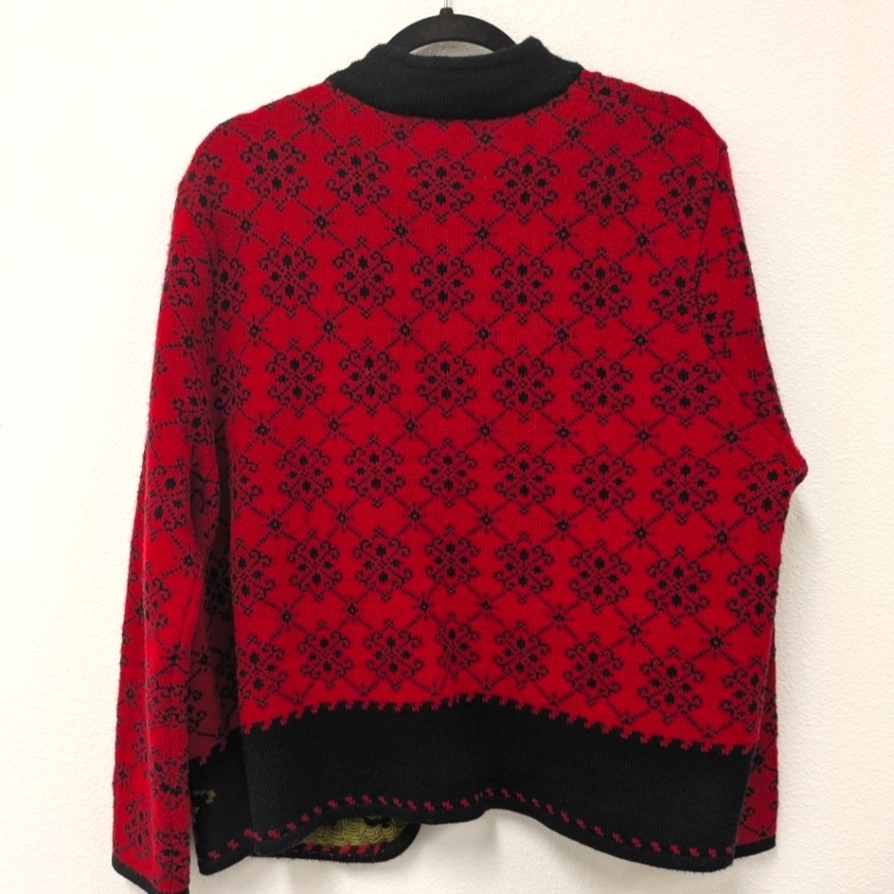 Y2K JM Collection Red & Black Knit Floral Sweater Cardigan sz L Holiday - Picture 9 of 10